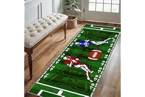 American Football Kitchen Rug, 2.6x7ft, Green Football Field Sports Floor Runner, Foldable Absorbent Playing Mat, Reduce Nois