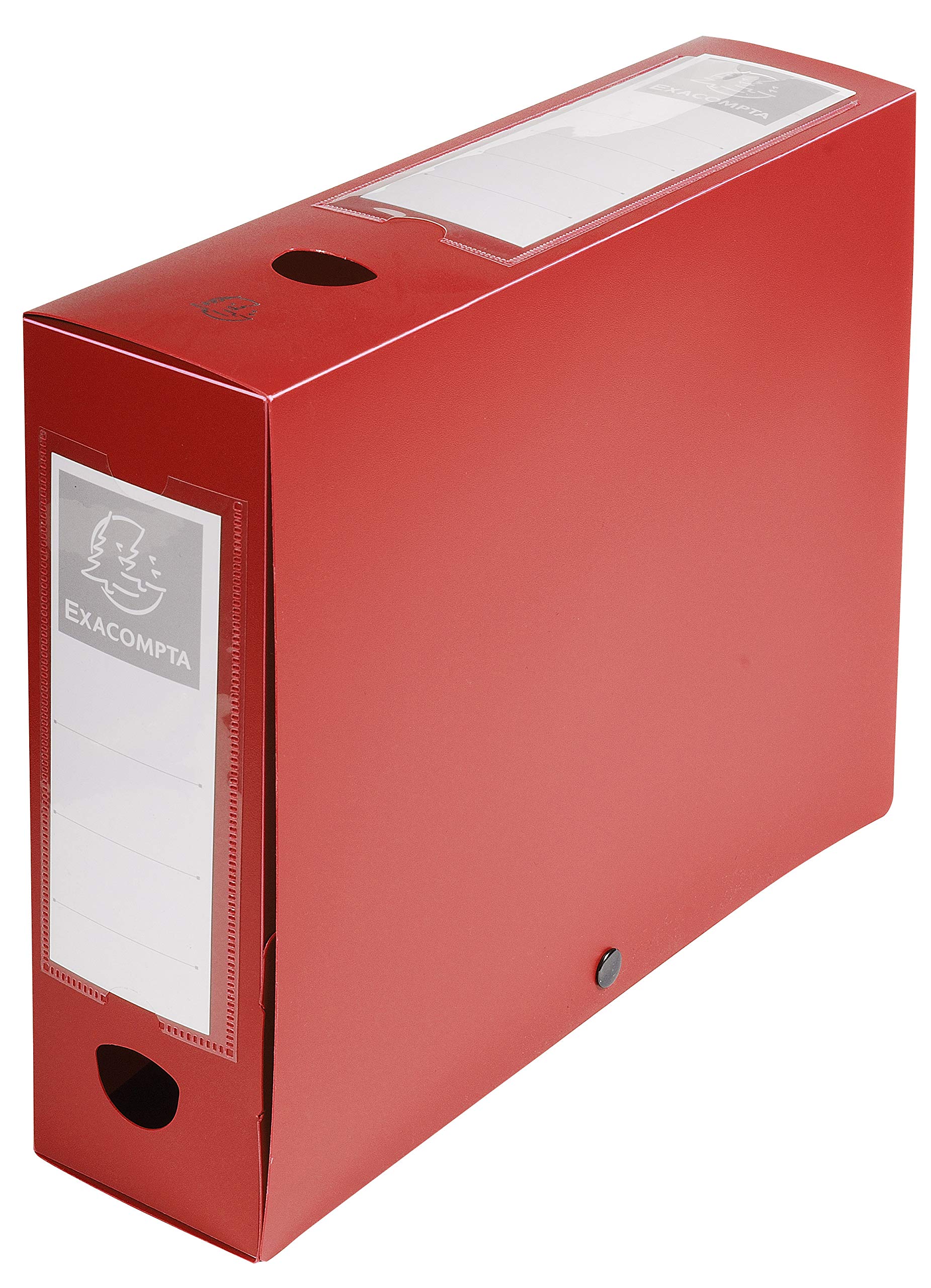 Exacompta - Ref 59835E - Plastic Filing Box - 250 x 330mm in Size, Suitable for Holding A4 Documents, 8cm Spine, 2 x Spine Labels & 2 x Finger Holes - Red
