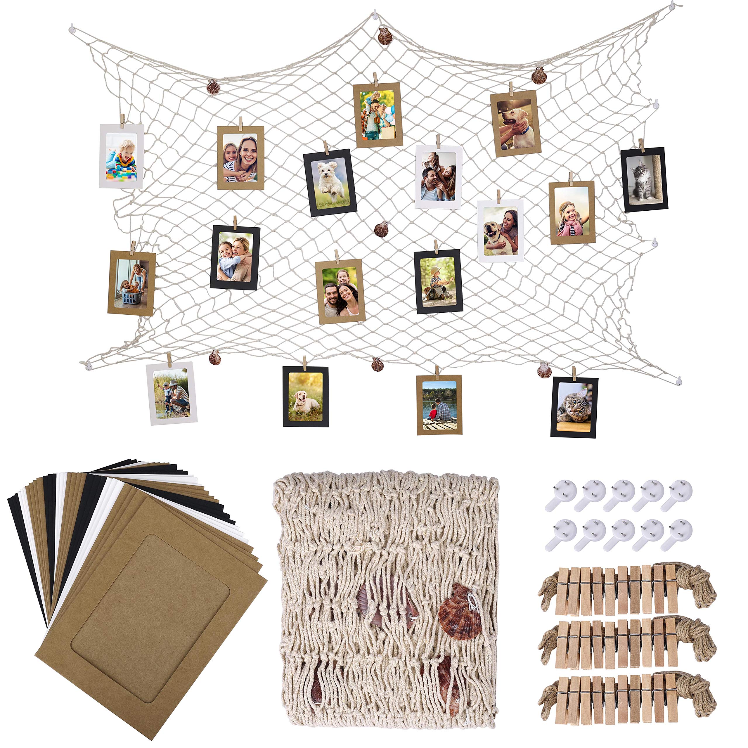 HONGXIN-SHOP 30 Pack 6 Inch Retro Kraft Paper Photo Frame with Clips and Hemp Ropes for Wall Decor 3 Colors