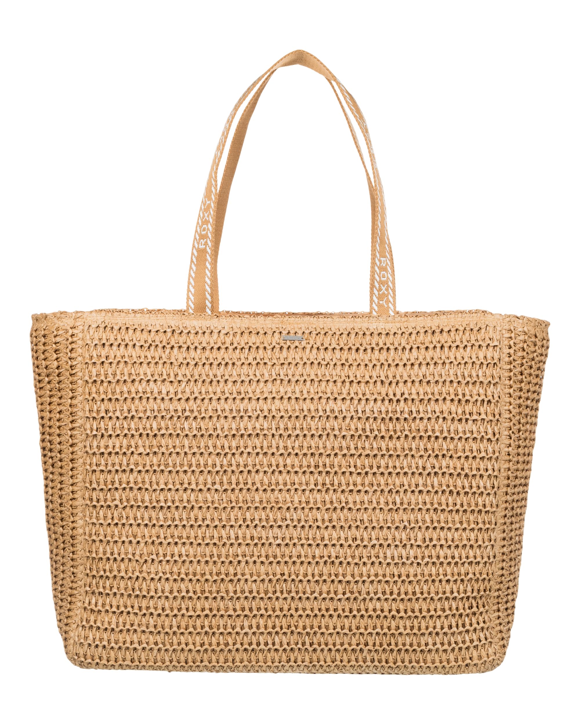 Roxy Large Capacity Lightweight Causal Woven Straw Jute Beach Tote Bag, Spotless Sunnies-Natural