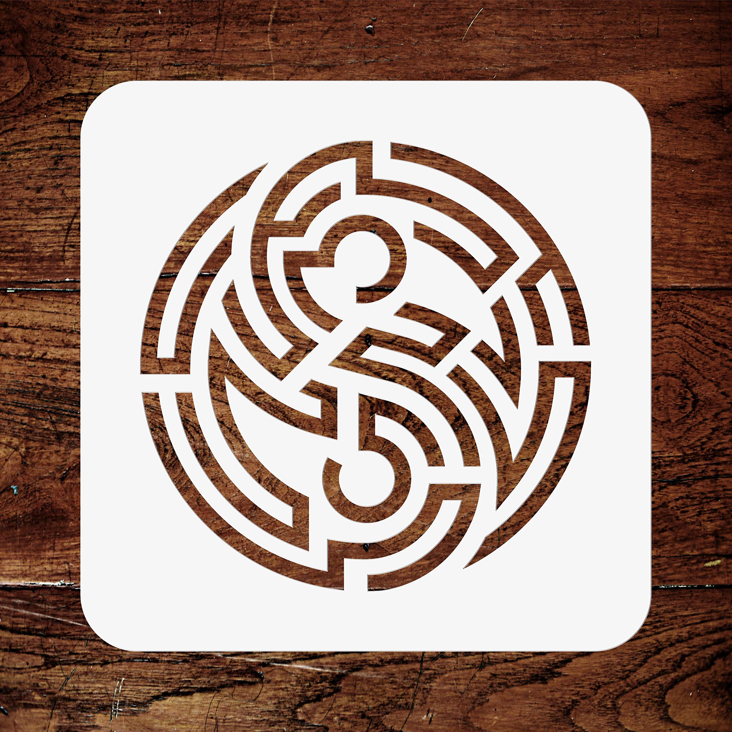 Yin Yang Maze Stencil - 11.5 x 11.5 cm - Reusable Oriental Asian Chinese Sign Wall Stencil Template - Use on Paper Projects Scrapbook Journal Walls Floors Fabric Furniture Glass Wood etc.