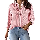 CUNLIN Grade 4 Wrinkle-Resistant Women's Button Down Shirts Striped Long Sleeve Collared Blouses Tops with Pocket