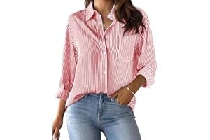 CUNLIN Grade 4 Wrinkle-Resistant Women's Button Down Shirts Striped Long Sleeve Collared Blouses Tops with Pocket