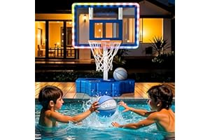 JoyBerri Pool Basketball Hoop – Poolside, Adjustable Height, and Rust-Resistant, with LED Lights, Premium Balls, Pump & Easy Setup | Water-Treated Basketball Hoop for Pool Play