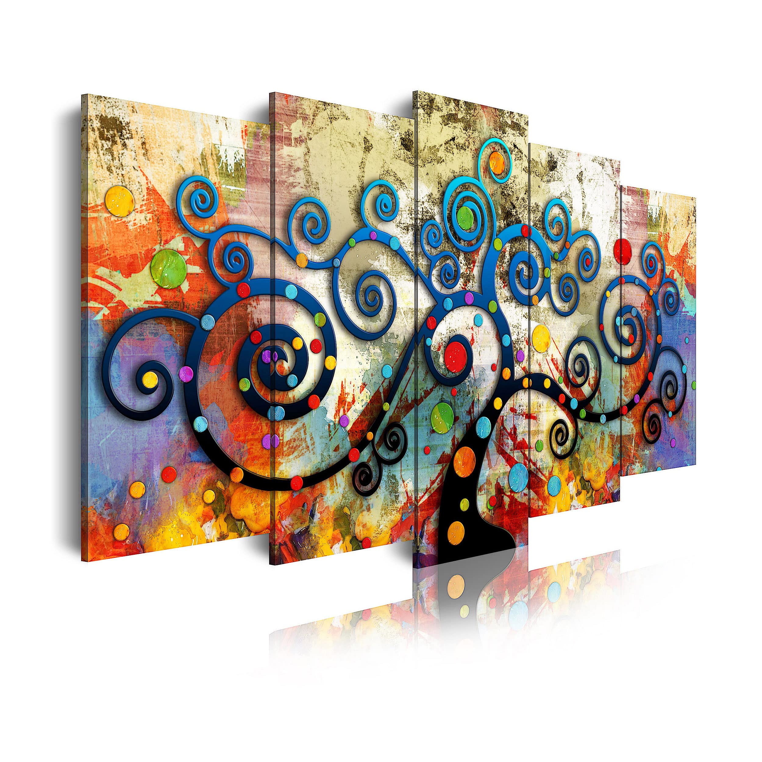 DekoArte 486 Modern Picture on Canvas Mounted on 5-Piece Wooden Frame Funny Tree of Life 150 x 80 cm