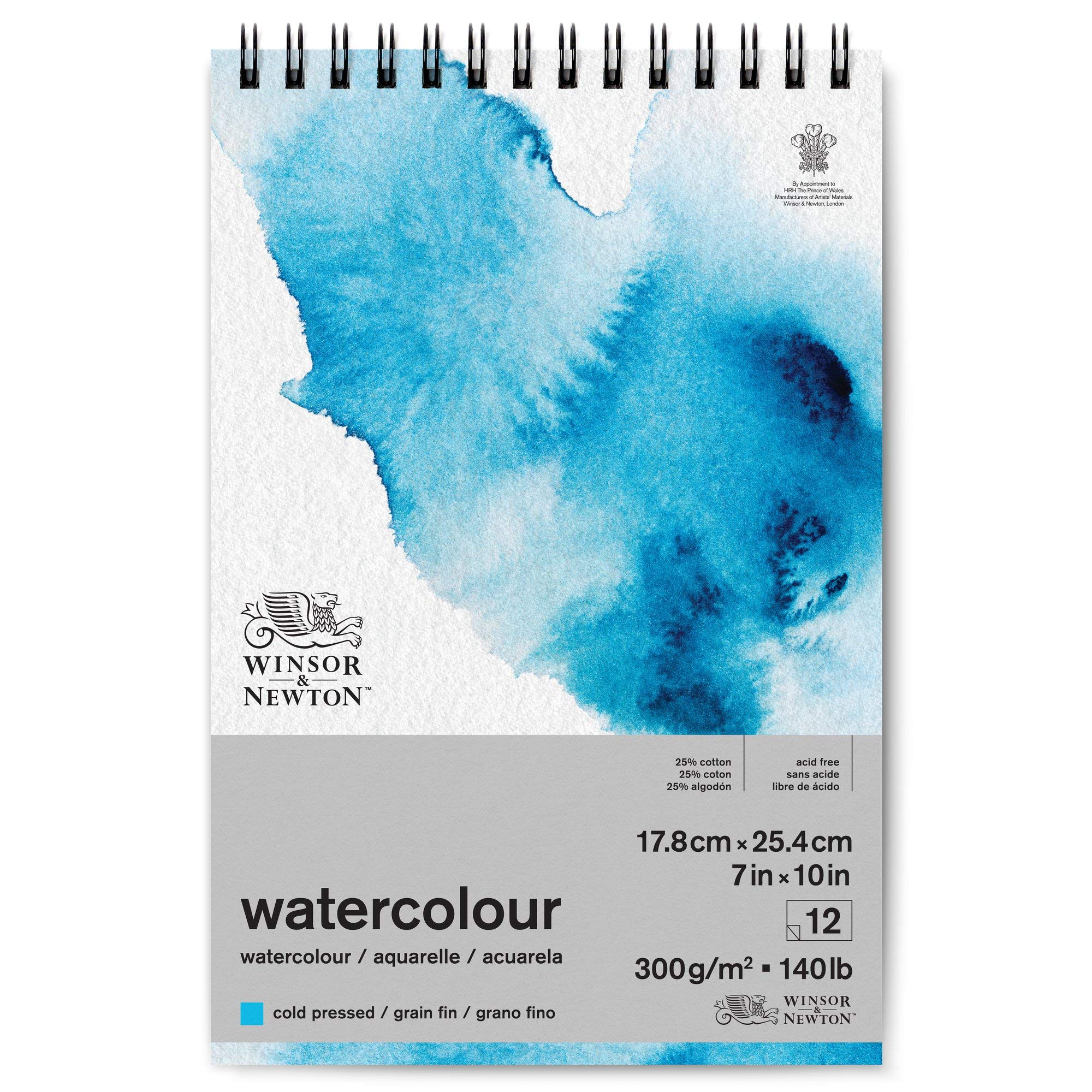Winsor and Newton Watercolour Paper Pad, 17.8 x 25.4 cm, 12 Sheets, 300 g/m, Spiral Bound, Cold Pressed, Acid , Mixture of 25 Percent Cotton and Cellulose Fibres, Natural White