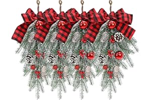COLMOXY Christmas Swags for Decorating Outdoor, Garland Christmas Swag Teardrop Ornament Pine Cone red Bow Decorative Props Pendant Wall Hanging for Front Door Indoor Outdoor Wall Hanging Wreaths Decor
