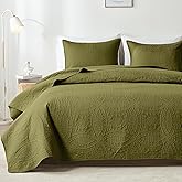 akkialla Full/Queen Quilt Set,Olive Green Lightweight Bedspread with Coin Pattern, Soft Microfiber Coverlet for All Seasons, Contemporary Decorative Bedding (1 Quilt, 2 Pillow Shams)