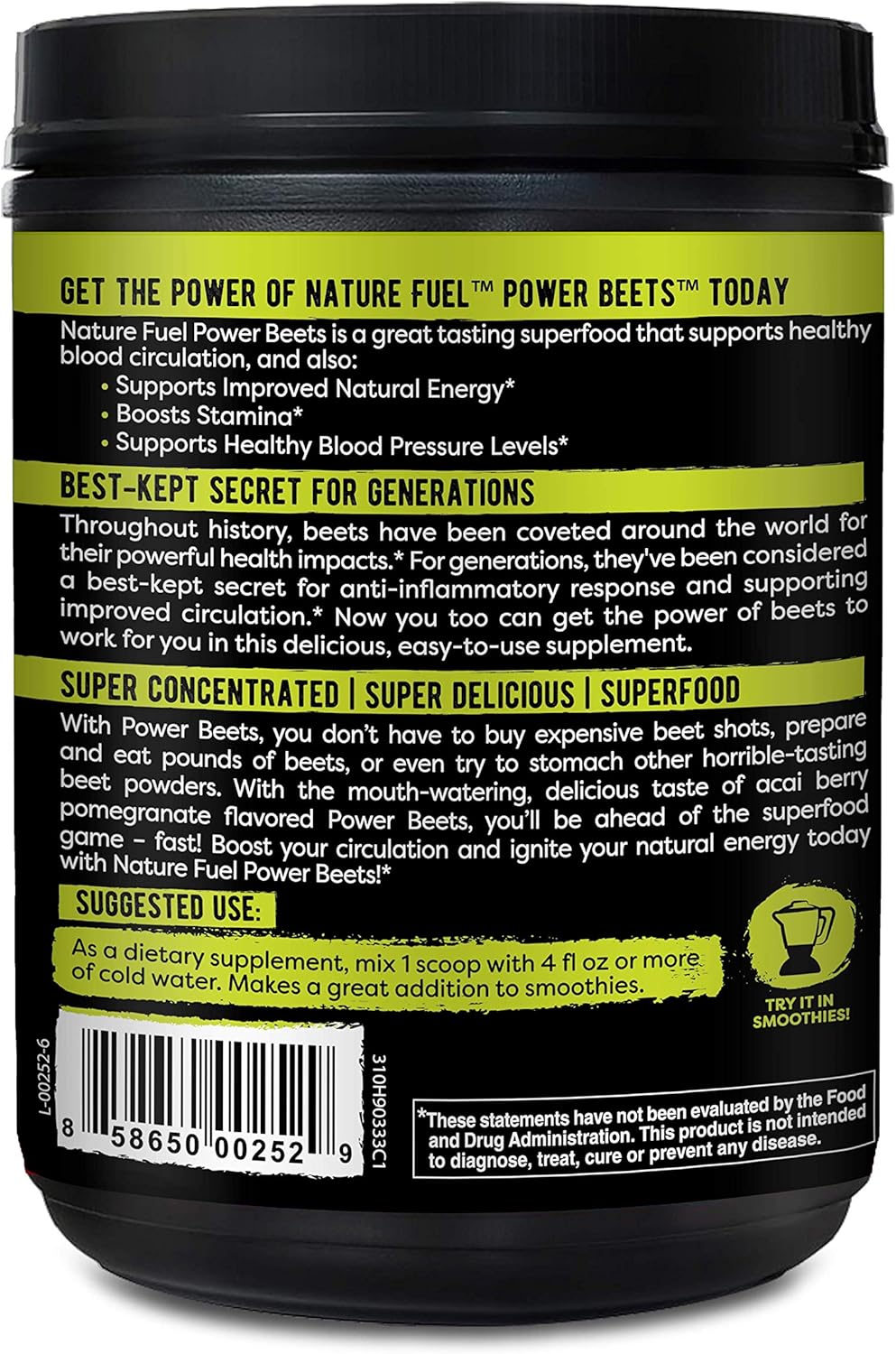 Nature Fuel Power Beets Super Concentrated Circulation Superfood Dietary Supplement – Delicious Acai Berry Pomegranate Flavor – Non-GMO Beet Root Powder, 60 Servings: Health & Personal Care