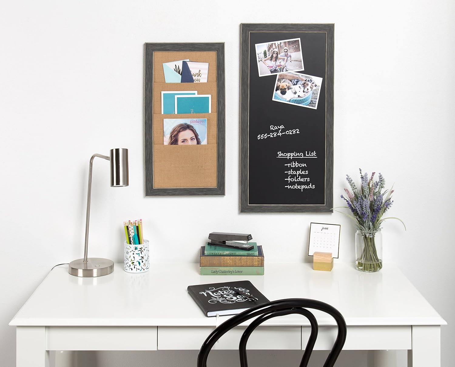 DesignOvation Wyth Framed Magnetic Chalkboard, 13x26, Gray: Home & Kitchen