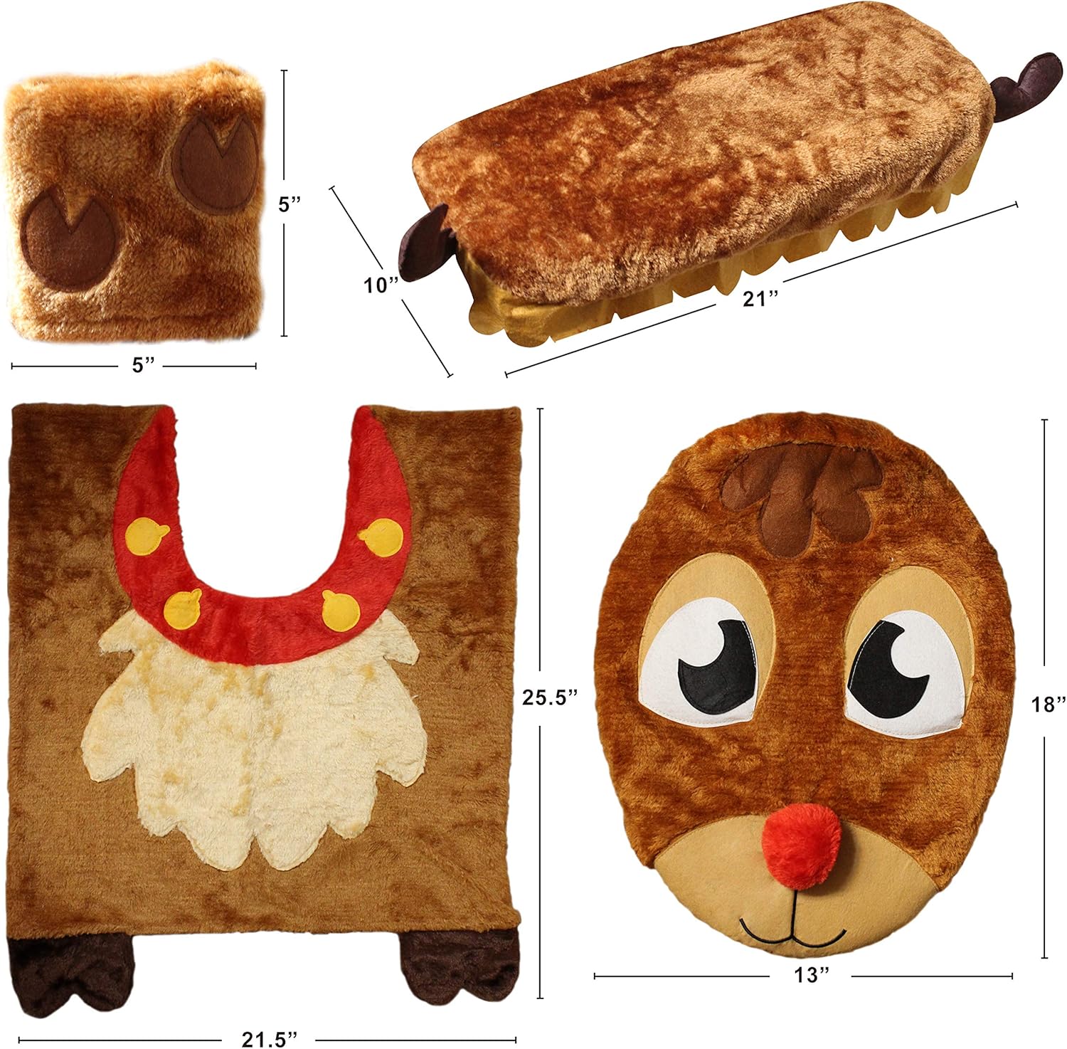 JOYIN 5 Pieces Christmas Reindeer Theme Bathroom Decoration Set w/Toilet Seat Cover, Rugs, Tank Cover, Toilet Paper Box Cover and Santa Towel for Xmas Indoor Décor, Party Favors: Home & Kitchen