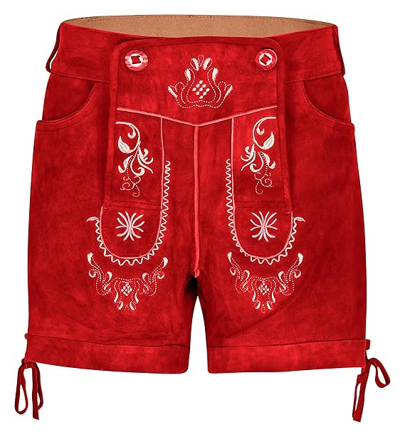 Kurze Hirschberger Damen Trachten Lederhose Ziegenleder rot