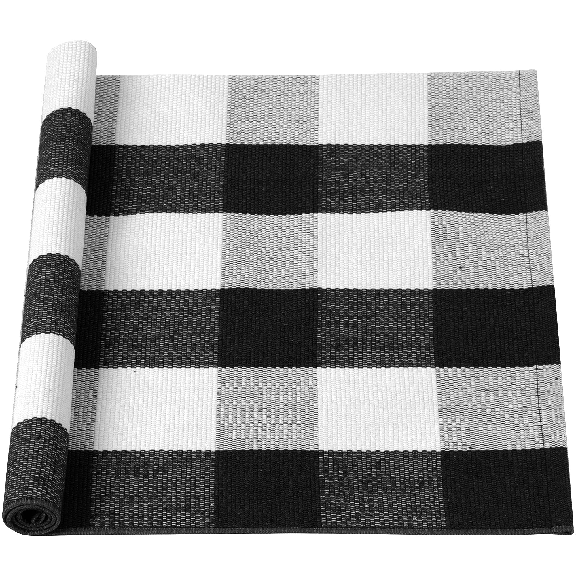 sourcing map Cotton Plaid Door Mat, Black & White Area Floor Rugs, Checkered Carpet for Indoor/Outdoor, Woven Washable Buffalo Mat, Retro Doormat Runner Rug for Front Porch/Kitchen 24"x51"