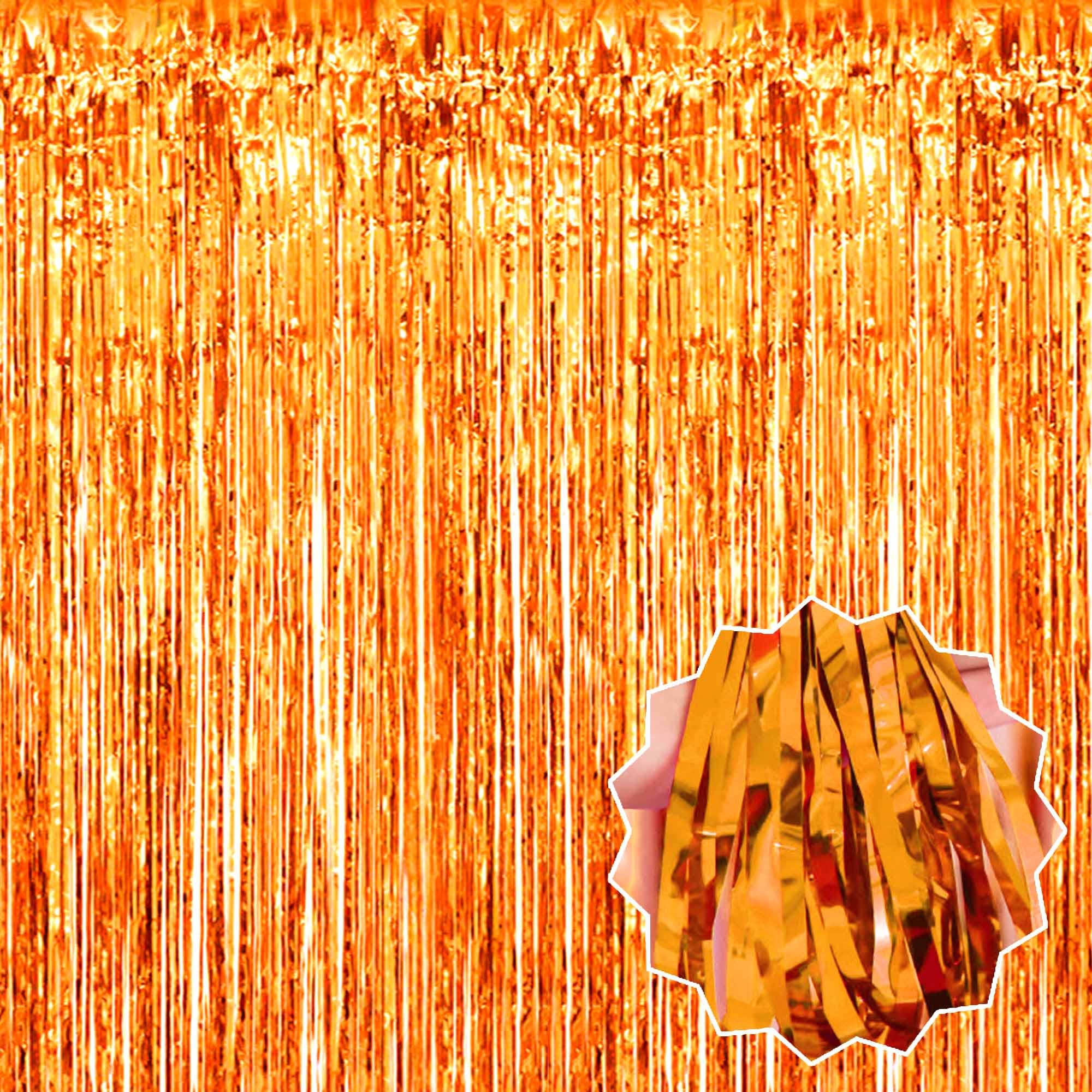 Photo 1 of 3 Pack Orange Foil Fringe Curtains Backdrop, 3.28 x 9.8 Ft Metallic Streamers Tinsel Curtains Background for Photo Booth, Birthday, Halloween, Christmas, Thanksgiving, New Year Party Decorations