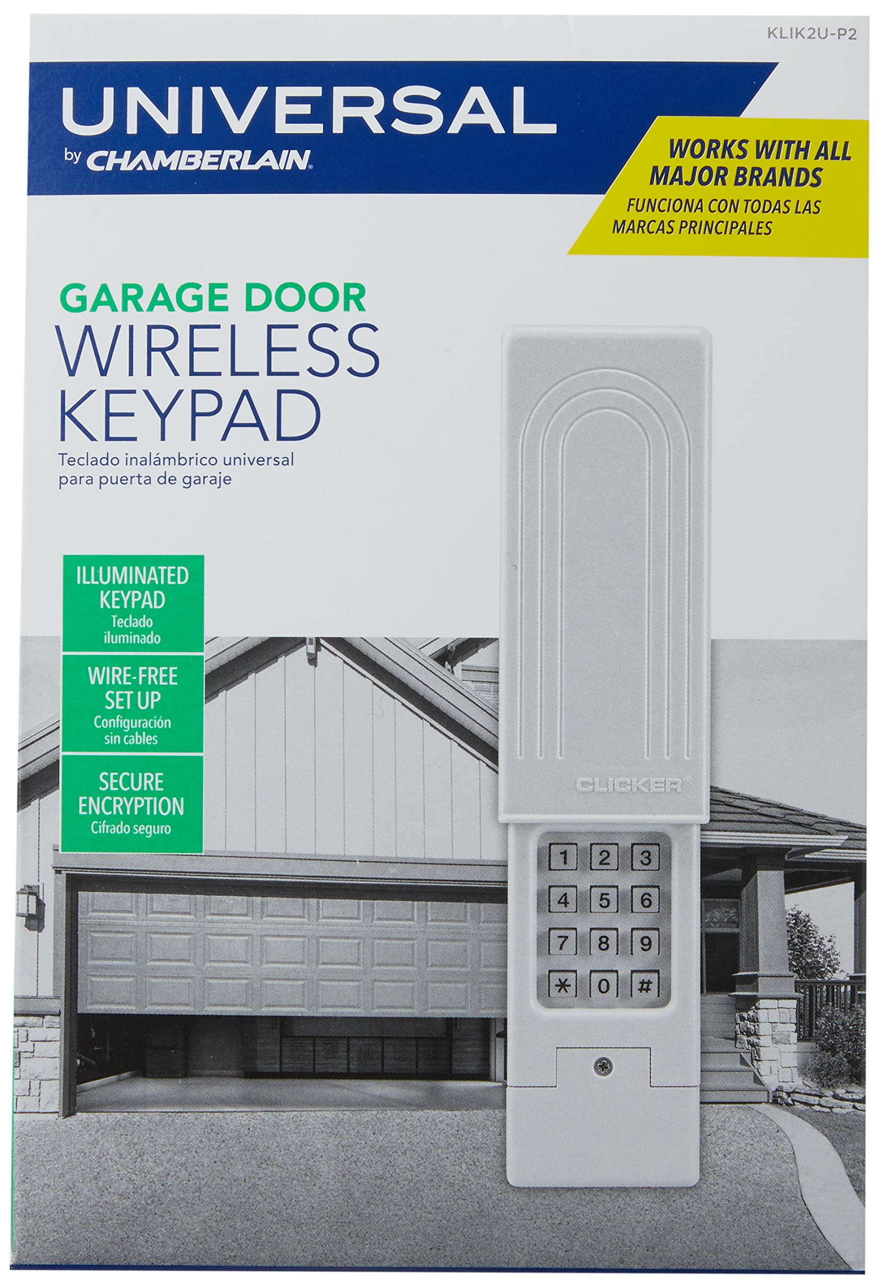 CHAMBERLAIN Clicker Keyless Entry KLIK2U-P2, Works with Chamberlain, LiftMaster, Craftsman, Genie and More, Security +2.0 Compatible Garage Door Opener Keypad, White