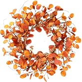 Sggvecsy Fall Wreath 20'' Autumn Harvest Wreath with Eucalyptus Berries, Silk Orange Leaves, Cape Gooseberries for Outside, I
