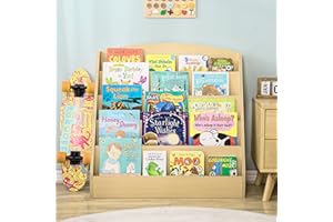 TOETOL Kids Bookshelf Toddler Bookshelf for Rooms White Book Display Shelve for Classroom, Kids Bedroom, Nursery-5-Tier (Natural)