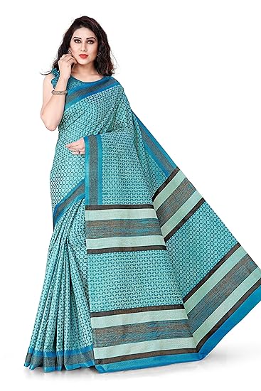 Womens Khadi Silk Office Wear Printed Saree With Blouse Piece (12686-Blue)
