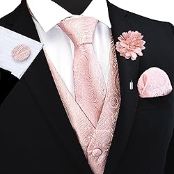 GUSLESON Mens Paisley Rose Gold Suit Vest Tie and