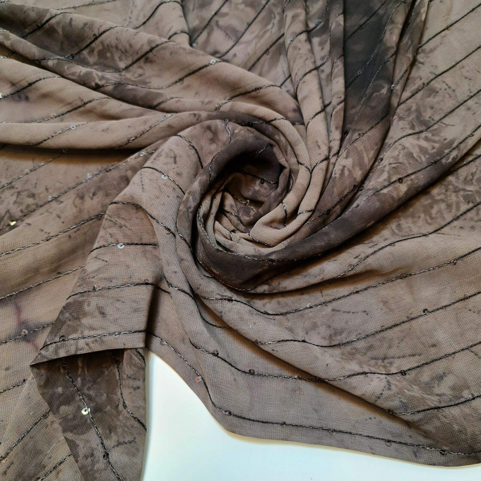 Brown Crepe Tie Dye Embroidery Boho Fabric by Meter 140cm