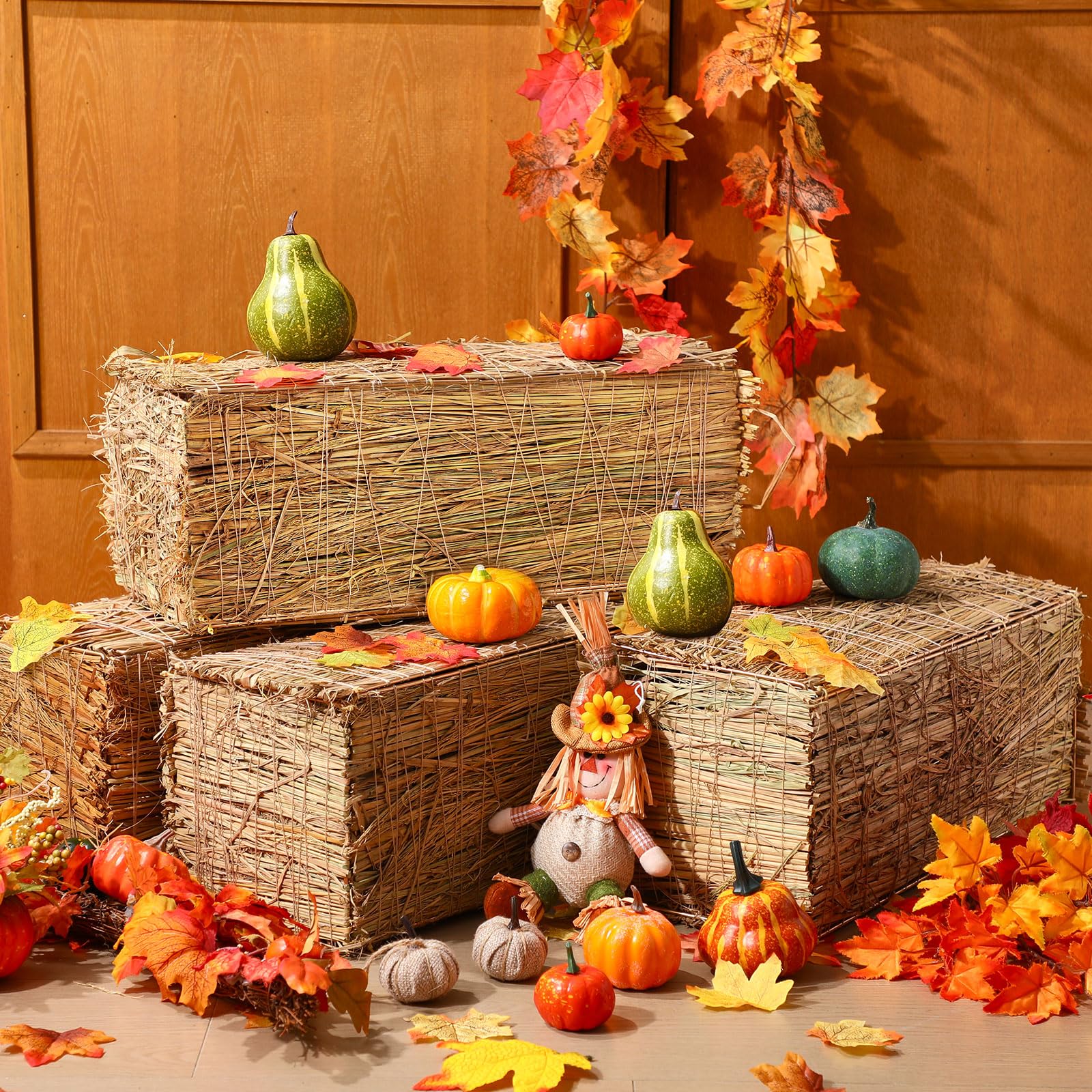 Photo 1 of *USED* MISSING PIECES*CroBlissful 6 Pcs Fall Halloween Decorative Hay Bale 20 x 8 x 9 Inch Fake Straw Bale Collapsible Hay Stack Set Rustic Photo Booth Props for Fall Thanksgiving Harvest Autumn Party Western Decor