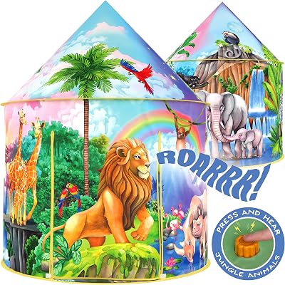W&O Jungle Adventure Play Tent with Jungle Sounds for Kids - Pop Up Tent