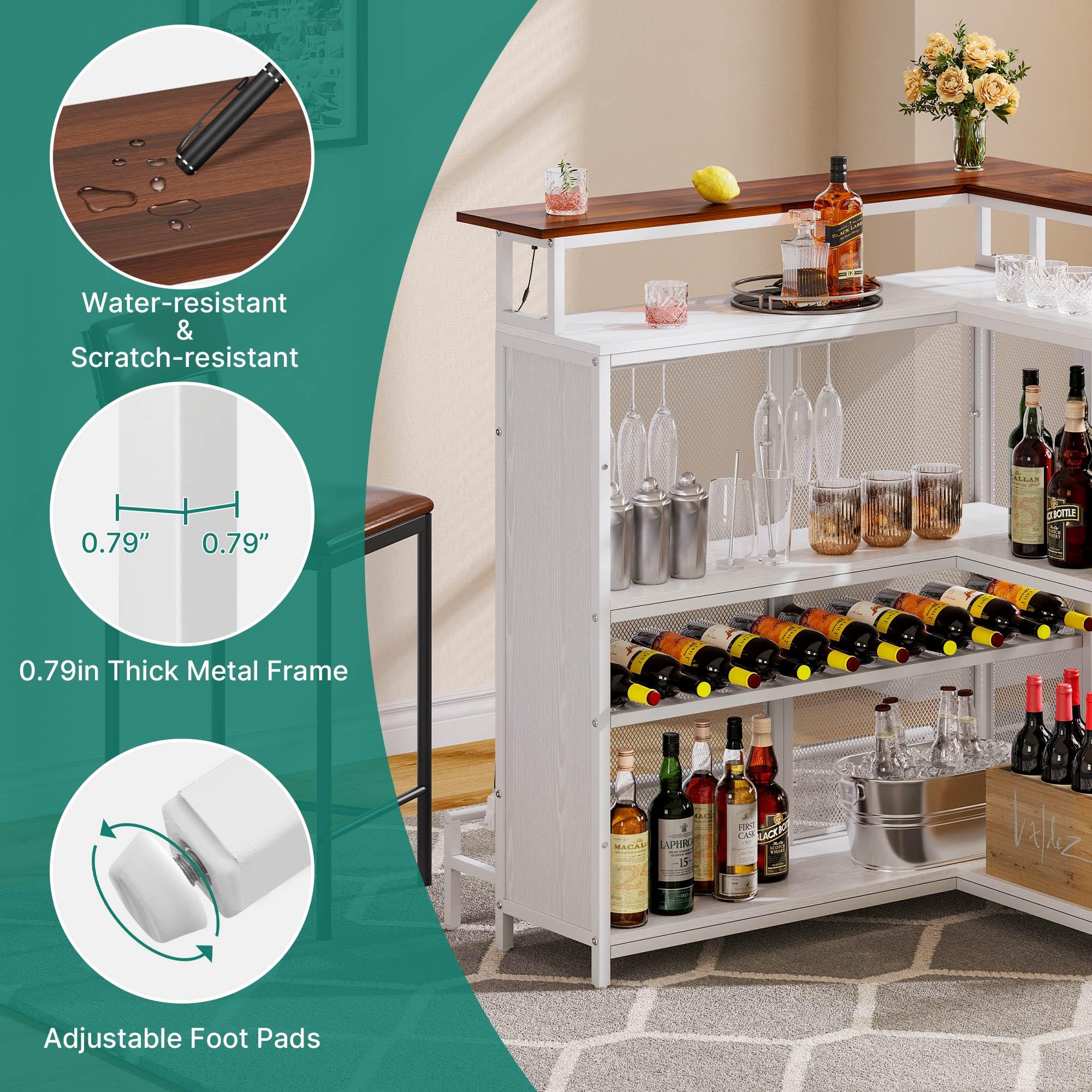 YITAHOME L Shaped Mini Home Bar Unit For Living Room With Music Sensing ...
