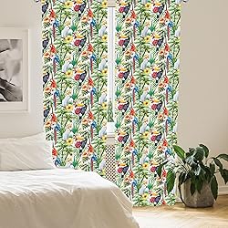 Lunarable Parrots Window Curtains, Watercolored