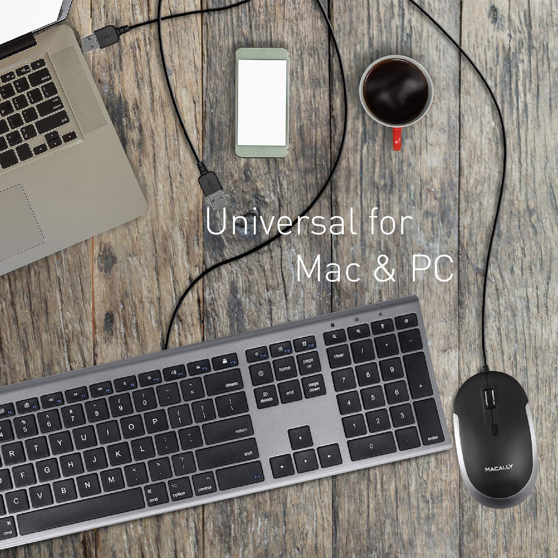 Macally Silent Wired Mouse - Slim & Compact USB Mouse for Apple Mac or Windows PC Laptop/Desktop - Designed with Optical Sensor & DPI Switch - Simple & Comfortable Wired Computer Mice (Space Gray)