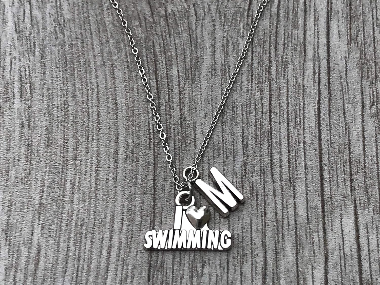 Personalized Girls Swim Necklace with Letter Charm, Custom