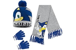 SONIC THE HEDGEHOG Beanie Hat Scarf and Gloves Set for Boys