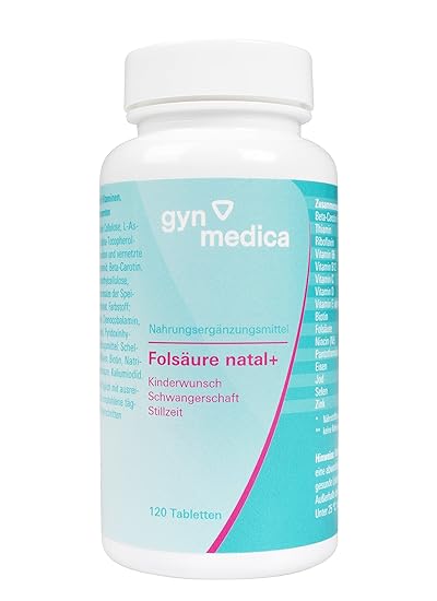 Gynmedica Folsäure natal + 400µg pränatale Vitamine bei Kinderwunsch, Schwangerschaft und Stillzeit, 120 Tabletten