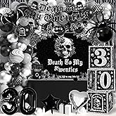 30th Birthday Party Decorations Pack, Death to My 20s Rip 30th Birthday Supplies Including 30th Balloon Boxes Banner Backdrop Tablecloth Rip to My 20s Sash for Funeral Youth Dirty Thirty Party Decor