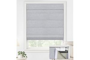 LazBlinds No Drill Roman Shades for Windows, Cordless Blackout Window Shades with UV Protection, Polyester Fabric for Bedroom & Living Room, 22" W x 64" H, Grey
