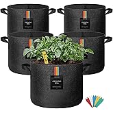 The Growing 5 Pack 5 Gallon Fabric Grow Bags,Thickened Aeration Nonwoven Fabric Plant Pots with Durable Handles,Heavy Duty 300G Planter Pot for Tomato, Fruits, Vegetables and Flowers, Black