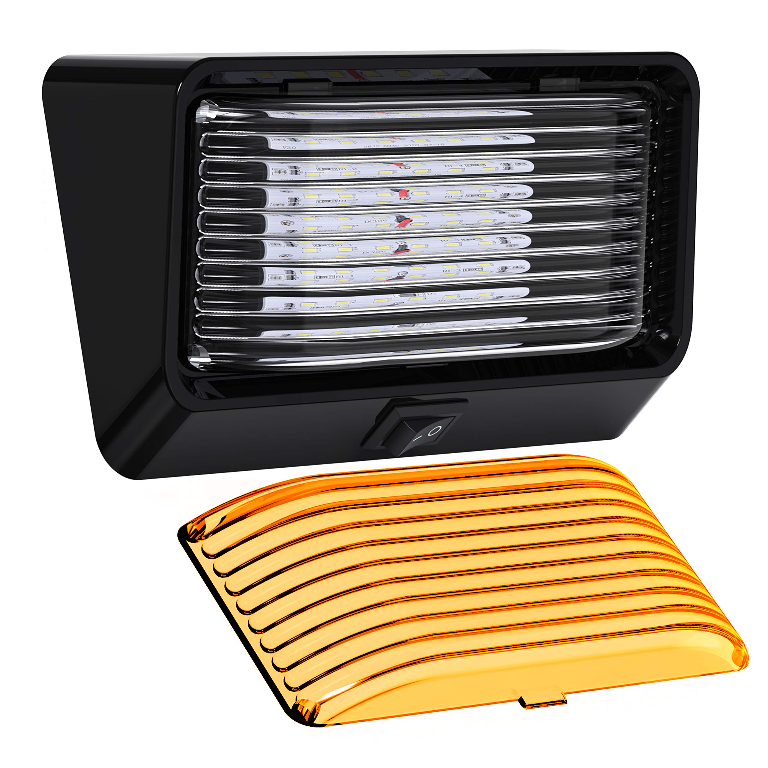Photo 1 of Leisure LED RV Exterior Porch Utility Light with Switch - 12v 280 Lumen Lighting Fixture. Replacement Lighting for RVs, Trailers, Campers, 5th Wheels. Black Base, Clear and Amber Lens (Black, 1-Pack)