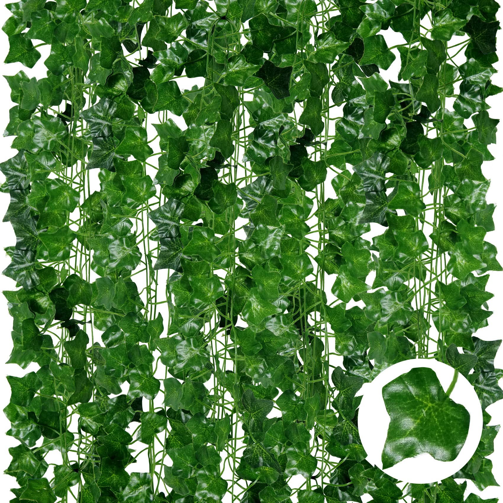 ADORAMOUR Artificial Ivy Garlands - 24Pack 210cm Length - Realistic Fake Vines for Room Aesthetic and Garden Wall Decoration for Indoor Outdoor, Green Faux Leaves Plastic Hanging Plants Greenery Decor