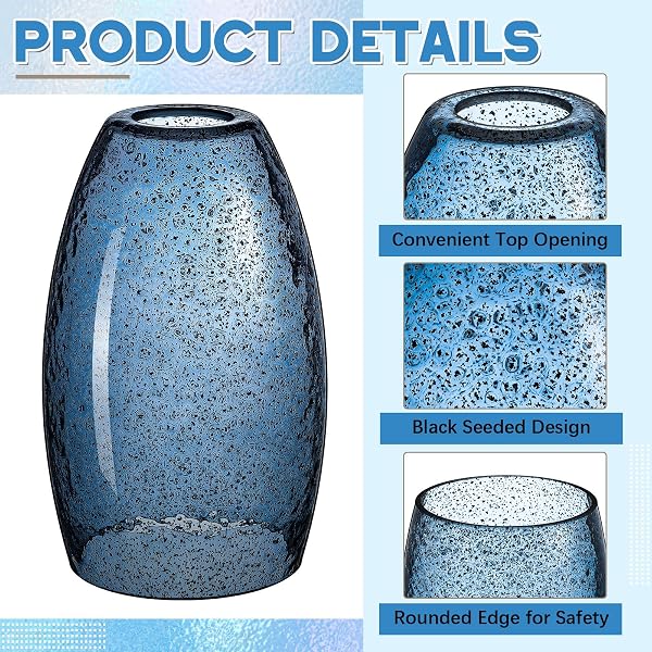TEENYYOU 2 SET OVAL GLASS LAMP SHADE 7.5″ HIGH X 4.7″ DIAMETER GLASS PENDANT LAMPSHADE COMPATIBLE WITH E26 LIGHT FIXTURES LAMPSHADE REPLACEMENT FOR KITCHEN ISLAND CEILING PENDANT (DARK BLUE SEEDS)