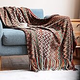 D DODOU Boho Bohemian Throw Blanket for Couch Sofa Bed, Soft Cozy Lightweight Boho Blankets Knitted with Tassel, Decorative Blanket All Season 50x60 inches (Red)