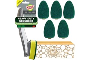 Scotch-Brite Heavy Duty Advanced Soap Control Dishwand Kit, Includes 1 Wand & 5 Refill Pads, Control Soap With A Button, Keep