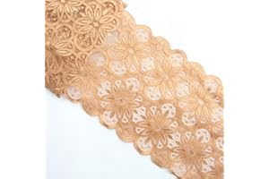 MSCFTFB 5 Yards Width 7 Inch Vintage Oval Pattern Stretch Lace Trim Fabric Elastic Lace Flowers Ribbon for Garment Craft Embellishment Wedding Garters Baby Shower Table Decorations (Brown)