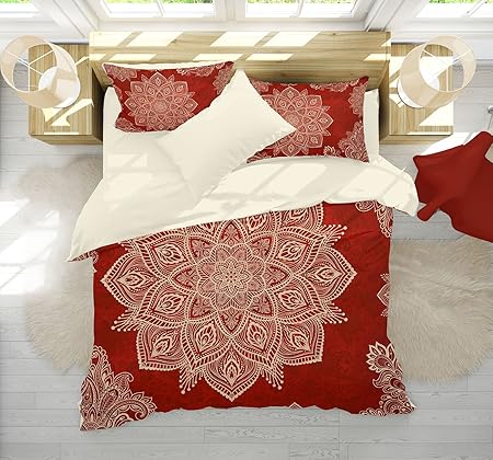 Red Mandala Bedding Bright Red And Cream Beige Mandala Bedding