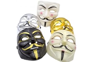 YABBER V for Vendetta Mask [5 PACK] Colors as shown - Great for Halloween Costumes | Anonymous | Guy Fawkes - Mens Mask (Black/White/Gold/Silver/Tan)