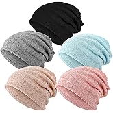 SATINIOR 5 Pieces Women's Slouchy Beanie Chemo Hat Stretch Cancer Head Wraps Sleep Head Scarf for Cancer Patient