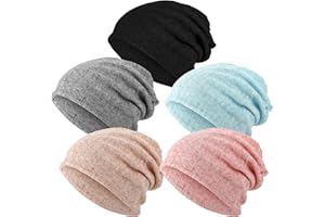 SATINIOR 5 Pieces Women's Slouchy Beanie Chemo Hat Stretch Cancer Head Wraps Sleep Head Scarf for Cancer Patient