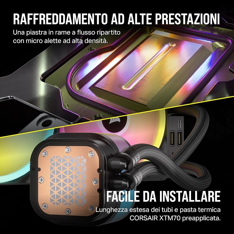 iCUE Link H115i RGB Dissipatore a Liquido per CPU - AIO da 280 mm - Ventole RGB QX140 - Compatibile con Intel LGA 1700, AMD AM5 - Hub di Sistema iCUE Link Incluso - Nero