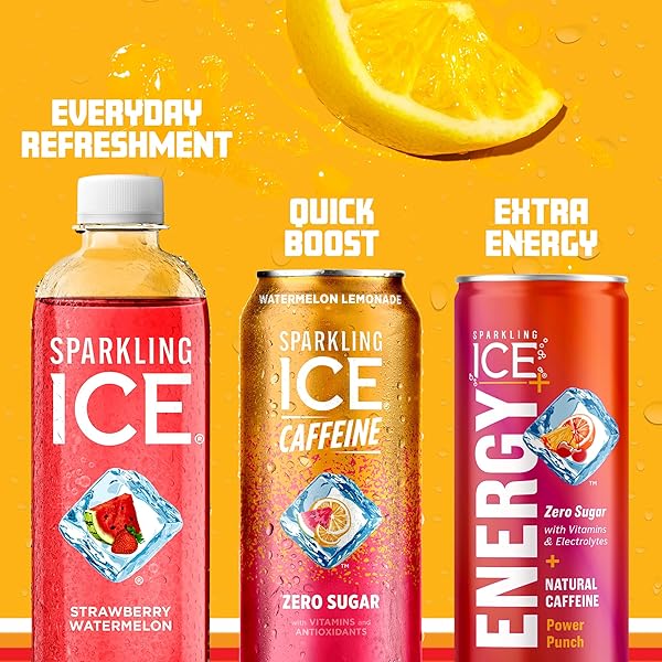 SPARKLING ICE CAFFEINE WATERMELON LEMONADE SPARKLING WATER WITH CAFFEINE, ZERO SUGAR, WITH ANTIOXIDANTS AND VITAMINS,16 FL OZ CANS (PACK OF 12)