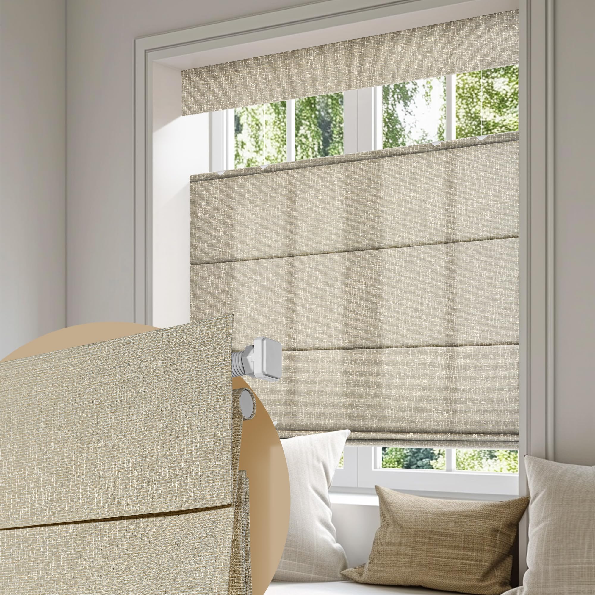 Boolegon No Drill Cordless Roman Shades for