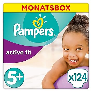 Pampers Active Fit Windeln,Gr.5+, Junior Plus 13-25kg, Monatsbox, 1er Pack (1 x 124 Stück)