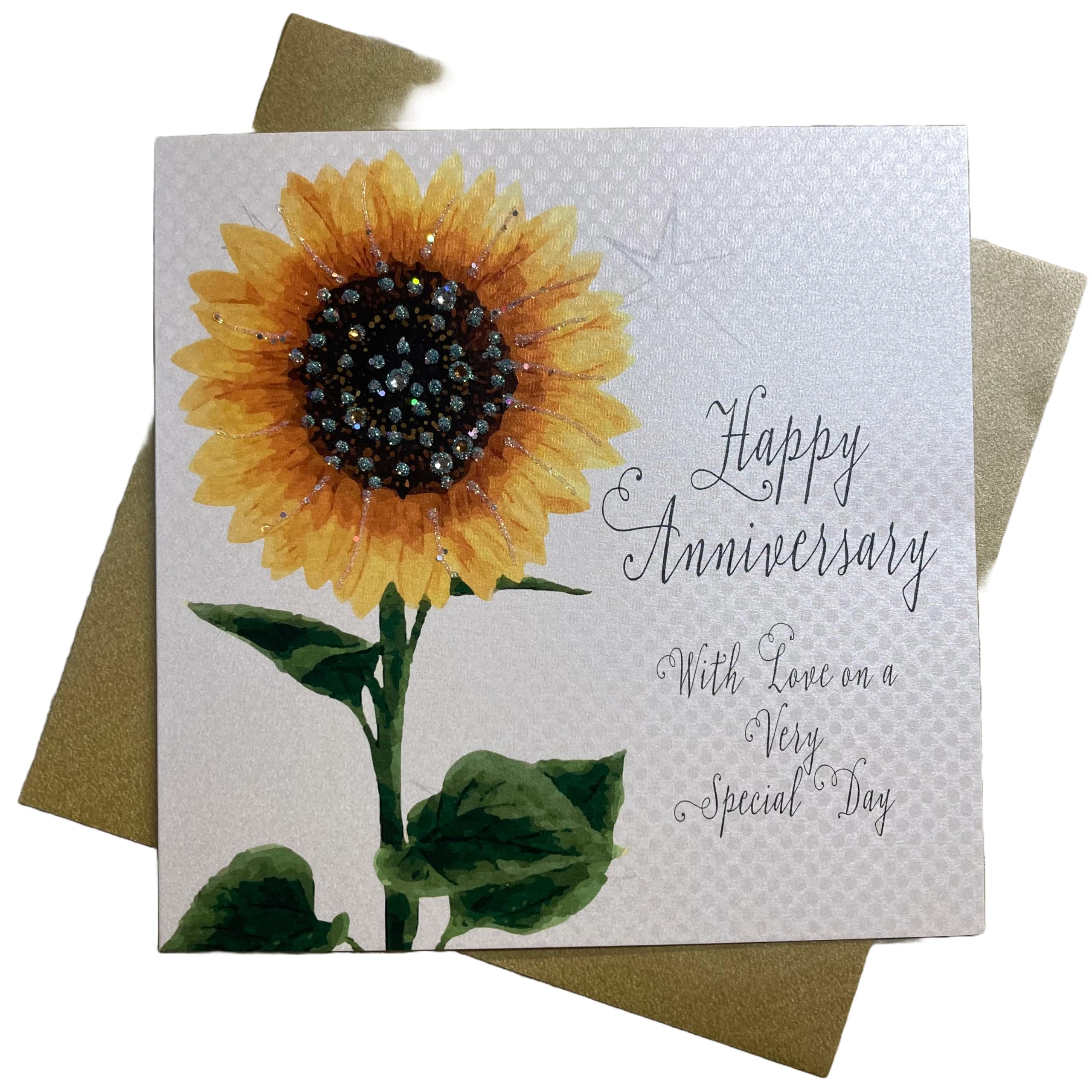 WHITE COTTON CARDS Happy Love On A Very Special Day, Handmade Anniversary Card (Sunflower)